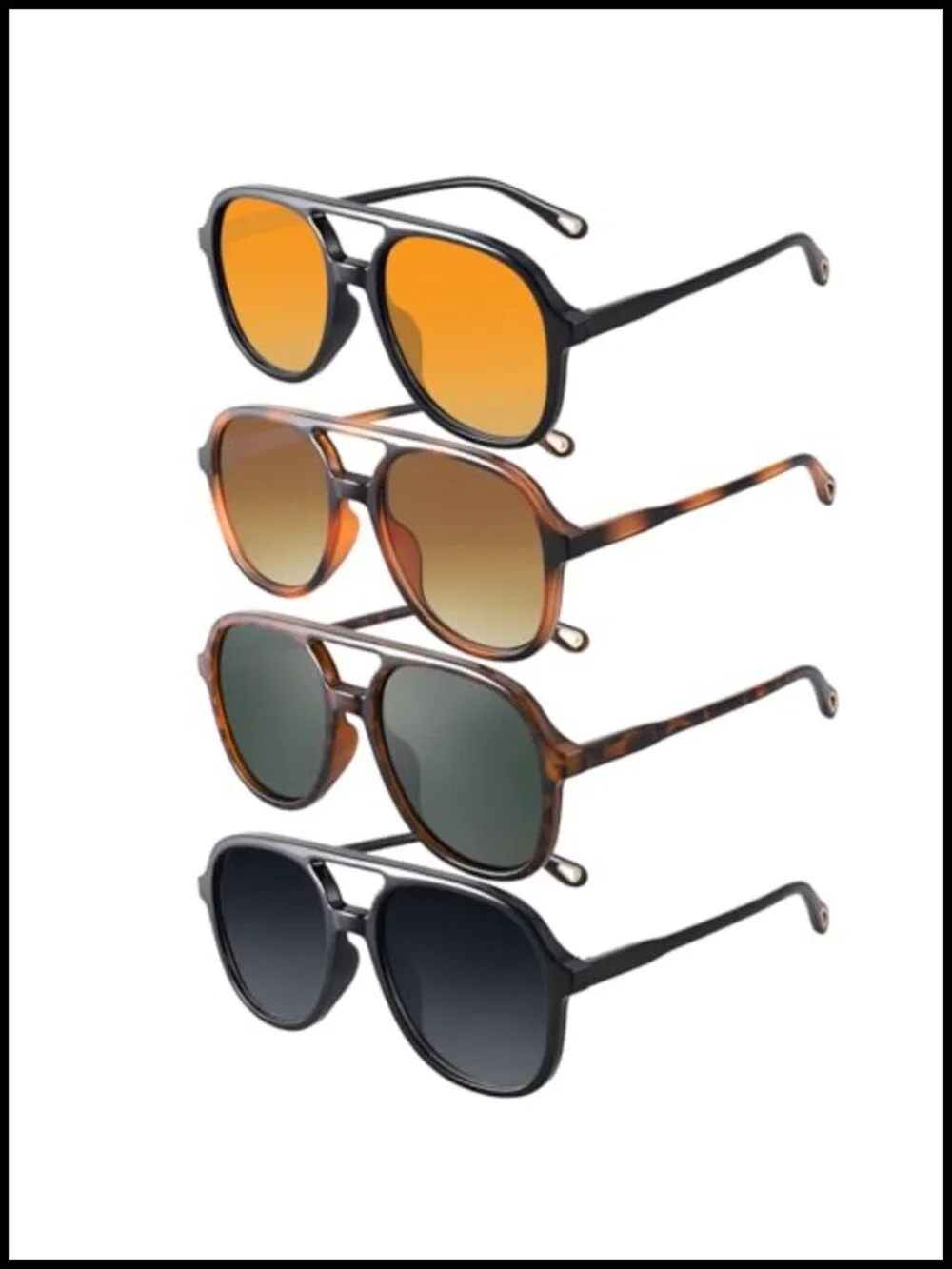 4 Pack Retro Polarized Aviator Sunglasses Square Oversized Vintage UV Protection
